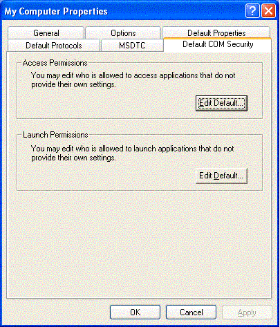 DCOMCNFG Default Security Dialog