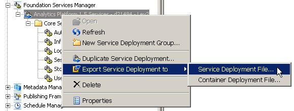 Foundation Services Manager's Export Service Deployment action snapshot