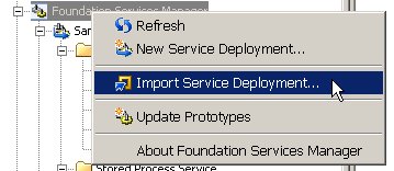 Foundation Services Manager's Import Service Deployment action snapshot