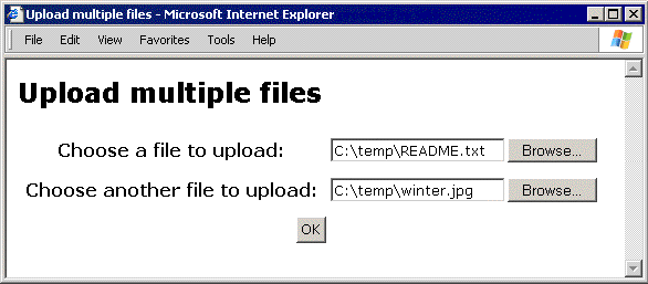 Sample HTML page for uploading multiple files