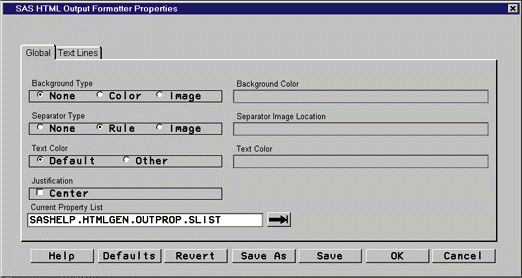 Output Formatter Properties screen capture