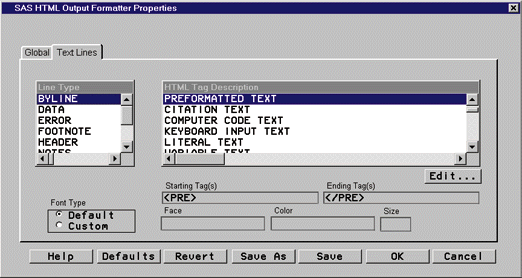 Output Formatter Properties window screen capture