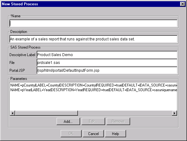 IT Admin; New Stored Process window