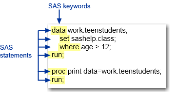 Sample SAS program with keywords and statement identified