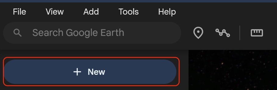 Screenshot: Create New button
