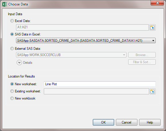 Choose Data Dialog Box for the Line Plot Task