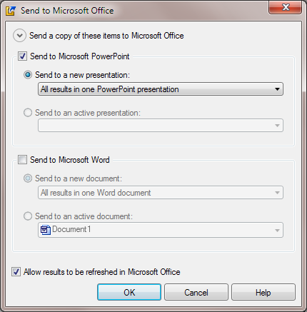 Contents of the Send to Microsoft Office Dialog Box