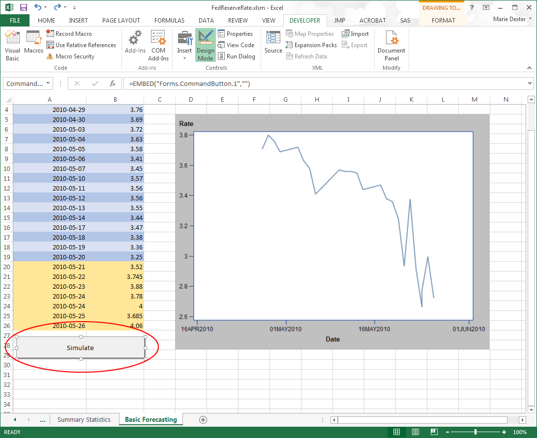 New Simulate Button in the Basic Forecasting Worksheet