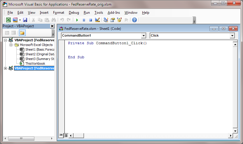 Code for the Command Button As It Appears in the Microsoft Visual Basic Editor
