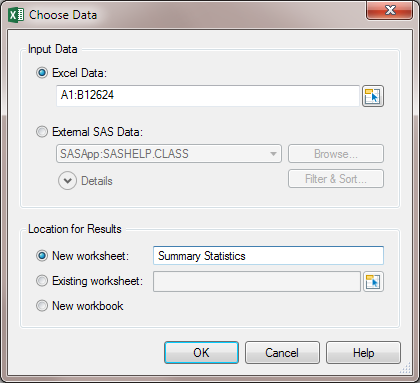 Choose Data Dialog Box with the Excel Data and New Worksheet Options Selected