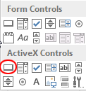 Insert Menu with the Icon for the Command Button Circled