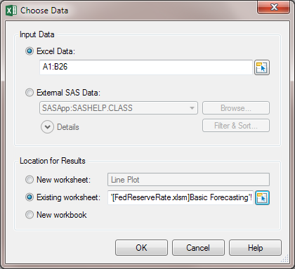 Contents of the Choose Data Dialog Box