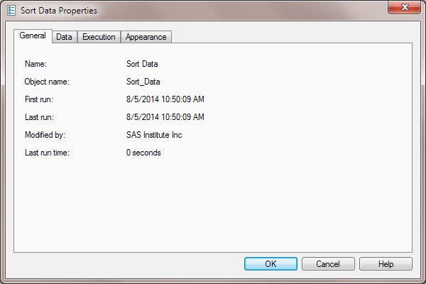 Location of the Object Name in the Sort Data Properties Dialog Box