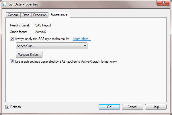 Select the SoccerClub Style in the List Data Properties Dialog Box
