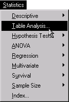 Table Analysis Selection Menu