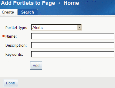 Add Portlets to Page page