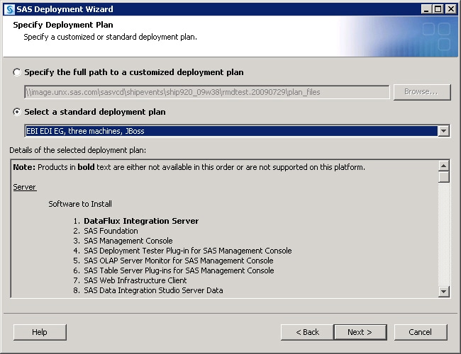Specify Deployment Plan page