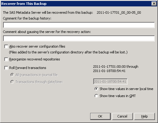 Recover from This Backup dialog box