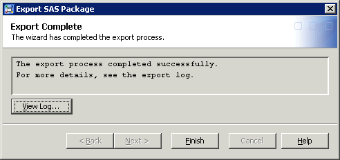 Export SAS Package wizard: Page 4