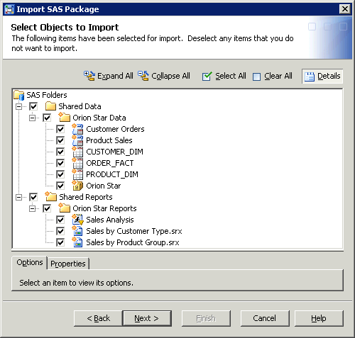 Import SAS Package wizard: Page 2