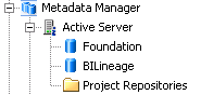 Metadata Manager tree in SAS Management Console, with repositories displayed