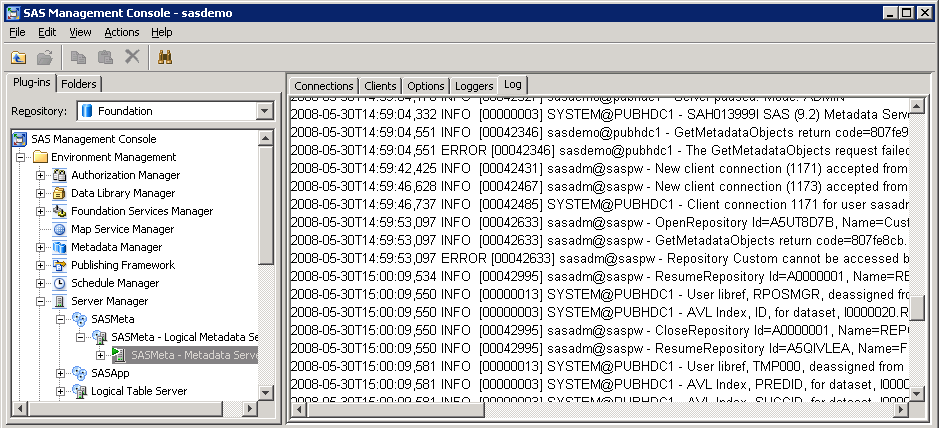 Server monitoring in SAS Management Console
