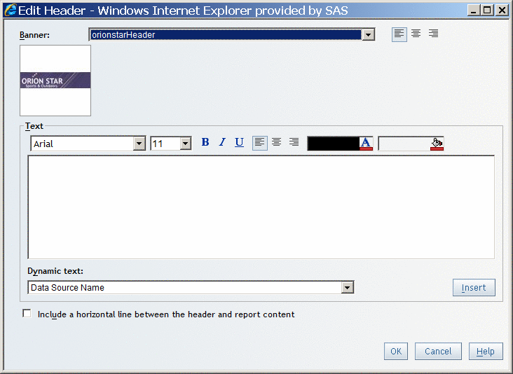 Edit Header Dialog Box with a Banner Selected