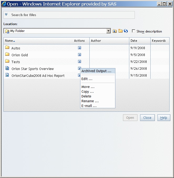 Open Dialog Box with the Archive Output Menu Item Selected