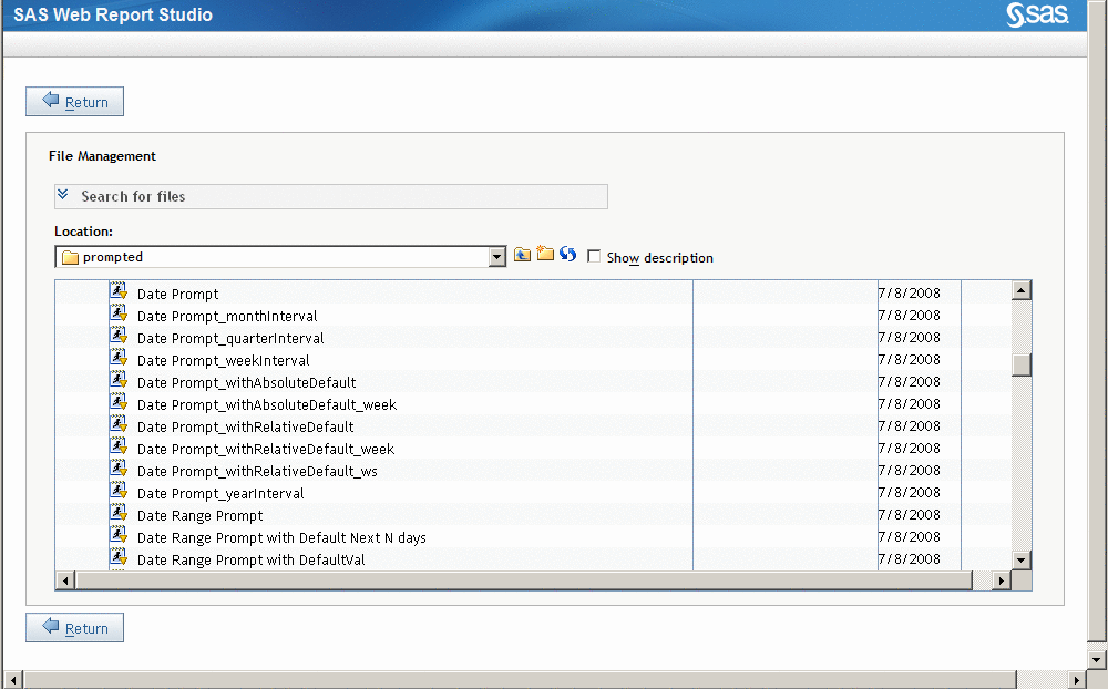 The File Management Window with Stored Processes Listed