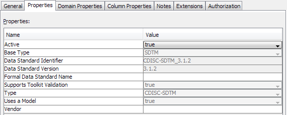 Data Standard Properties dialog box — Properties tab