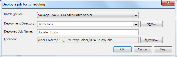 Deploy a job for scheduling dialog box