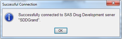SAS Drug Development server connection confirmed