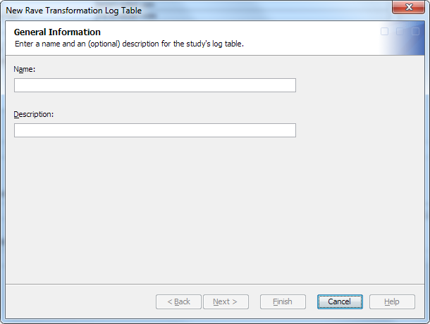 New Rave Transformation Log Table wizard