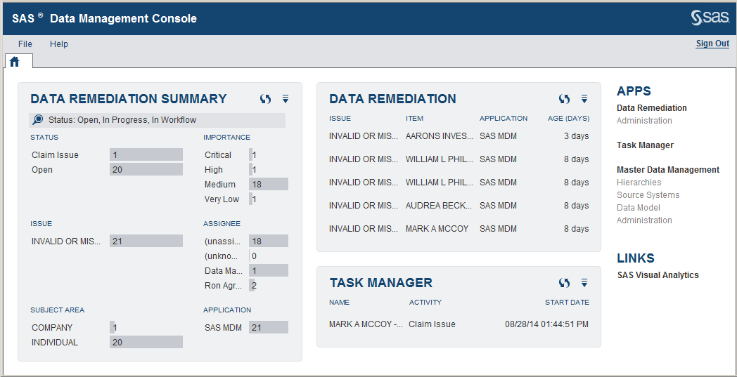 SAS Data Management Console