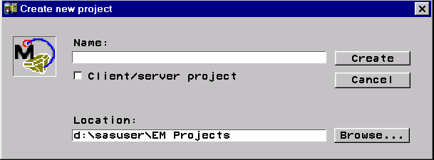 [Create new Project window, blank]