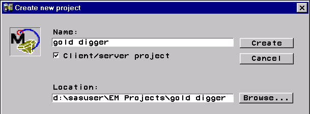 [Create New Project window for Gold Digger Project]