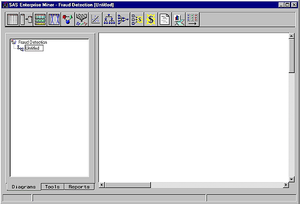 [Enterprise Miner window showing blank Diagram Workspace]
