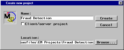 [Create New Project window showing new project called Fraud Detection and specifying the path for the new project.]