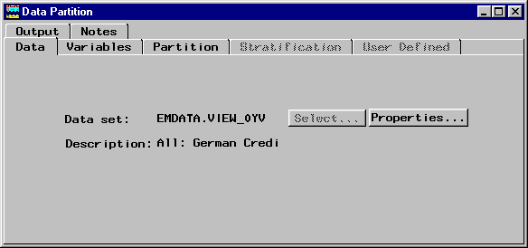 [output tab of the Data Partition configuration window.]