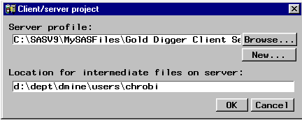[client server project window with Gold Digger  client server profile]