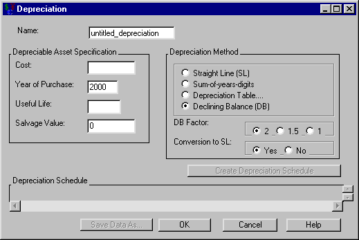 Depreciation Dialog Box