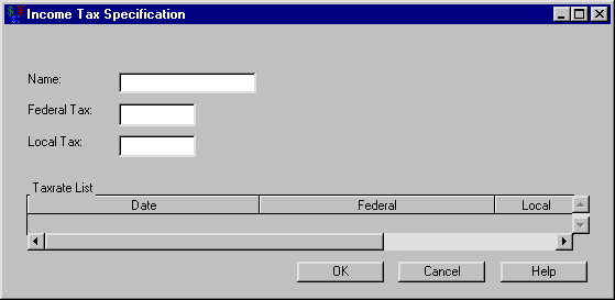 Income Tax Specification Dialog Box