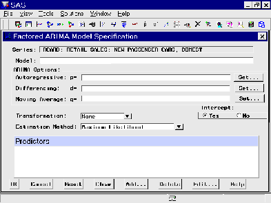 Factored ARIMA Model Specification Window