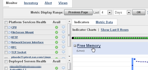 selecting free memory metric chart