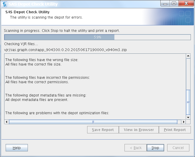 SAS Depot Check Utility window