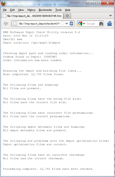 Depot Checker Results Displayed in a Web Browser