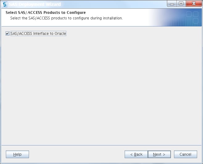 Select SAS/ACCESS Products to Configure page