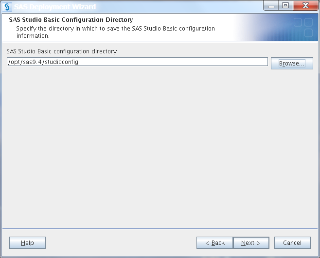 SAS Studio Basic Configuration page