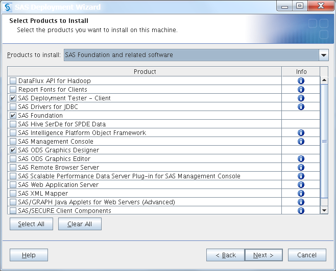 Select Products to Install page