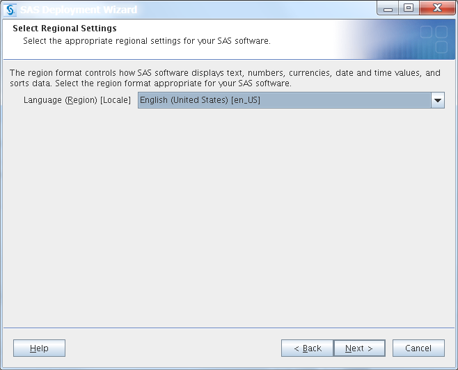 Select Regional Settings page